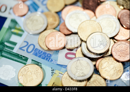 Hamburg, Deutschland, Euro-Banknoten und Euromuenzen Stockfoto