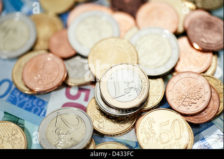 Hamburg, Deutschland, Euro-Banknoten und Euromuenzen Stockfoto