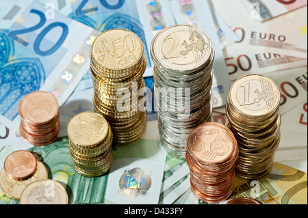 Hamburg, Deutschland, Euro-Banknoten und Euromuenzen Stockfoto