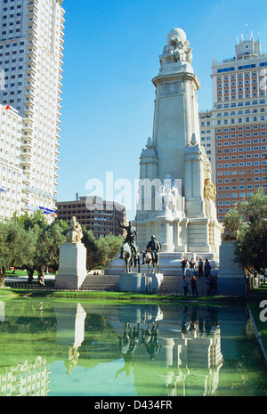 Cervantes-Denkmal. Plaza de España, Madrid, Spanien. Stockfoto