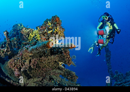 Schiffbruch erleiden Sie, Francesca di Rimini und Taucher und Anti-Bordkanone, Insel Kaprije, Sibenik, Vodice, Kroatien, Mittelmeer Stockfoto