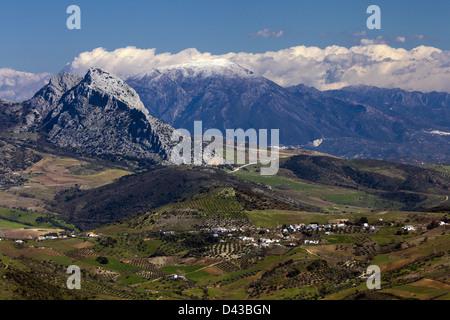 Blick von El Torcal de Antequera auf die Sierra de Tejeda in weiter Ferne. Andalusien Spanien Stockfoto