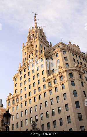 Madrid Spanien die Telefonica Gebäude an der Gran Via Stockfoto