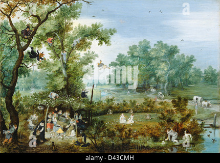 Adriaen van de Venne, A fröhliche Gesellschaft in einer Laube. Ca. 1614 Öl auf Holz. Das J. Paul Getty Museum Stockfoto