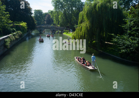 Bootfahren auf dem Fluss, Cambridge, England. September 2012. Studenten und Touristen genießen Stechkahn fahren 'The Backs' auf dem Fluss Cam. Stockfoto