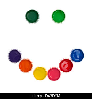 Mehrfarbige Gouache Farbe auf einem weißen Hintergrund isoliert Stockfoto