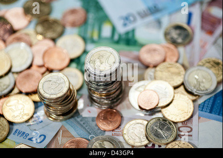 Hamburg, Deutschland, Euro-Banknoten und Euromuenzen Stockfoto