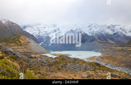 Hooker See im frühen Herbst Mt Cook Täler Southern Alps mountain Stockfoto