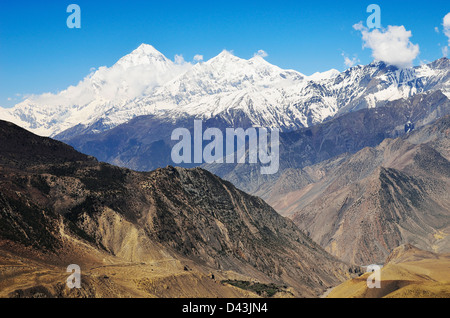 Muktinath Tal und Muktinath Himal, Annapurna Conservation Area, Mustang District, Dhawalagiri, Pashchimanchal, Nepal Stockfoto