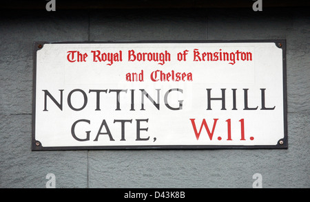 London Straße Zeichen, NOTTING HILL GATE, Borough of Kensington und Chelsea Stockfoto