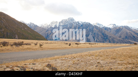 Schöne Landschaft der Aoraki Mt. Cook Täler in den Morgen Zeit Südalpen Bergen Südinsel Neuseeland Stockfoto