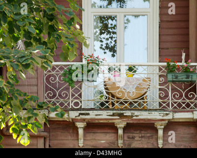 Ägypten, Istanbul, Kuzguncuk, Simitci Tahir Sokak, Balkon Eines alten Malgrat Stockfoto