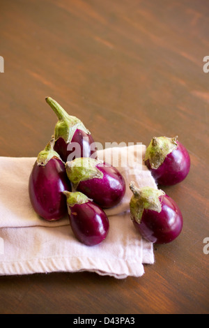 Mehrere indische Auberginen. Stockfoto