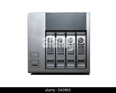 4-bay NAS-Laufwerk auf einem weißen Hintergrund isoliert Stockfoto