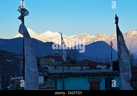 Muktinath und Dhaulagiri Himal, Muktinath Tal, Annapurna Conservation Area, Dhaulagiri, Pashchimanchal, Nepal Stockfoto