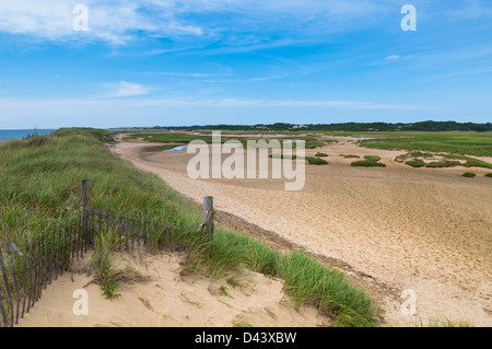 Holzzaun auf Strand, Provincetown, Cape Cod, Massachusetts, USA Stockfoto