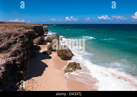 Wellen schlagen Küstenlinie, Arikok Nationalpark, Aruba, kleine Antillen, Karibik Stockfoto