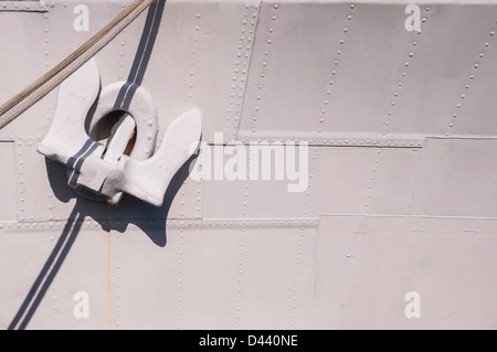 Nahaufnahme von angehoben Anker auf Seite des Schiffes, Halifax, Nova Scotia, Kanada Stockfoto