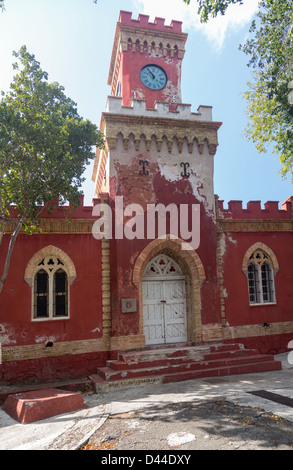 Viktorianische Uhrturm am Fort Christian in Charlotte Amalie St Thomas USVI Stockfoto