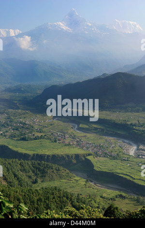 Machapuchare Berg von Sarangkot, Bestandteil der Annapurna-Gebirge Stockfoto