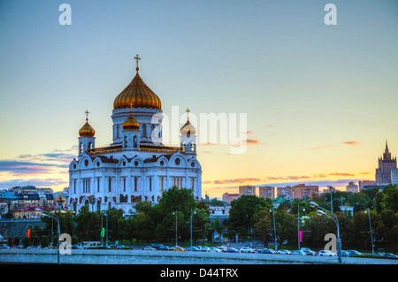 Tempel von Christus dem Erlöser in Moskau bei Sonnenuntergang Stockfoto
