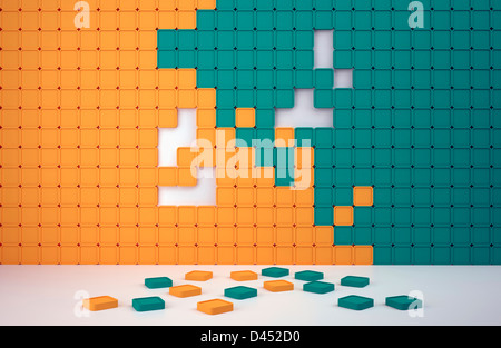 ein gefallener quadratische Blöcke auf dem Boden Stockfoto