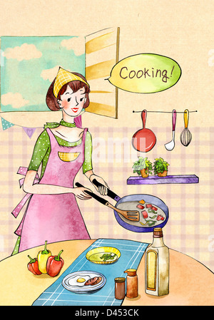 Illustration-Bilder von einem Mädchen, Kochen Stockfoto