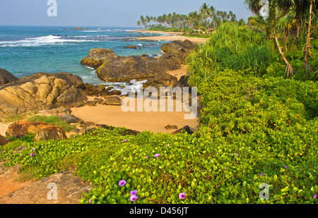 SPEKTAKULÄRE TROPISCHEN STRAND MEER UND FELSEN IM SÜDEN SRI LANKAS Stockfoto