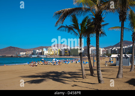Playa de Las Canteras Strand Santa Catalina Viertel Las Palmas de Gran Canaria Insel der Kanarischen Inseln-Spanien-Europa Stockfoto