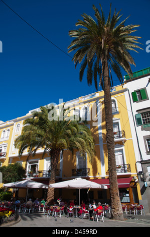 Cafe Terrasse des Hotel Madrid am Plazoleto Cairasco Square Triana Viertel Las Palmas Stadt Gran Canaria Insel der Kanaren Stockfoto