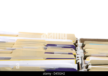 Zeilen der Datei Forler gefüllt mit Papierkram im Büro Stockfoto