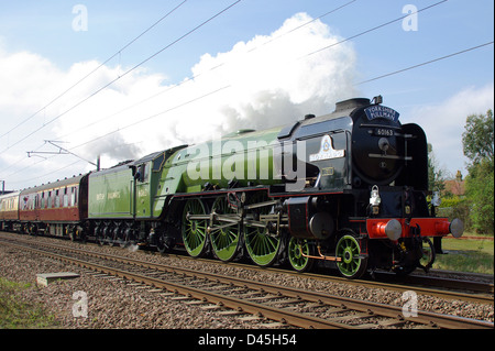 60163 Tornado-Hauptbahn Dampflokomotive, neu gebaut in England. Das 2008 fertiggestellte Hotel wird häufig auf britischen Hauptstrecken betrieben. Wir werden etwas Besonderes zu uns nehmen Stockfoto