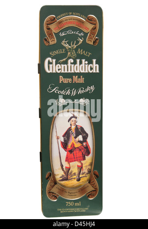 Glenfiddich Malt Scotch Whiskey Zinn Flasche Behälter Stockfoto