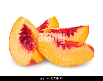 Nektarine, Pfirsich Familie Obst isoliert auf weiss Stockfoto