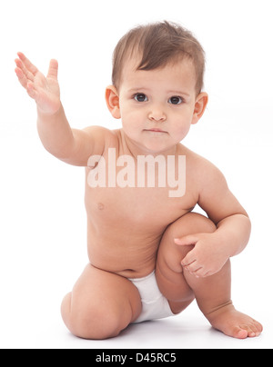 Kleine elf Monate Baby isoliert auf einem weißen. Stockfoto