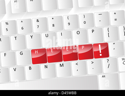 Helfen Sie Tastatur-Konzept mit roten Tasten und einem Ausrufezeichen-Symbol. Stockfoto