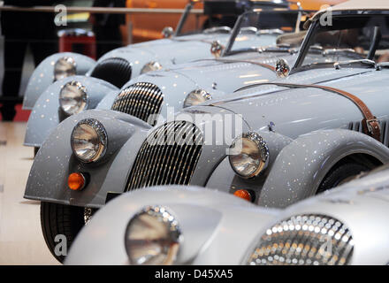 Genf, Schweiz. 6. März 2013. Morgan-Modelle sind auf dem 38. Genfer Autosalon im Palexpo in Genf, Schweiz, 6. März 2013 vorgestellt. Foto: ULI DECK/Dpa/Alamy Live-Nachrichten Stockfoto