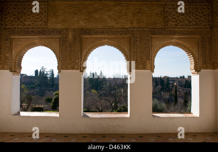 Panoramablick von der Alhambra aus den Gärten des Generalife Stockfoto