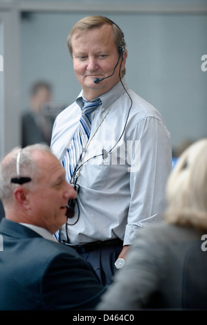 Die STS-135-Mission, der letzte Space-Shuttle-Flug, startet vom Kennedy Space Center der NASA in Florida, und Atlantis startet zu seiner letzten Raummission. Stockfoto