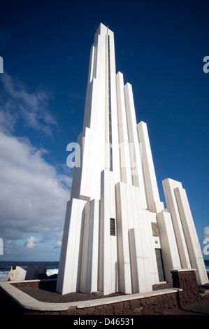 Punta del Hidalgo Leuchtturm Teneriffa Kanaren moderne Architektur zeitgenössische Gebäude Gebäude Kanaren Kanarischen Küste Küste Stockfoto