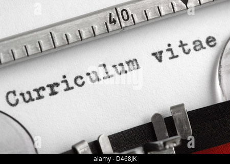 Curriculum Vitae auf Schreibmaschine geschrieben Stockfoto