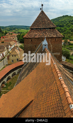 Dachansicht Wehrkirche der alten von Valea Viilor, Rumänien Stockfoto