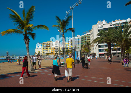 Paseo de Las Canteras Strand promenade vor Playa de Las Canteras Beac Las Palmas Stadt Gran Canaria Spanien Stockfoto