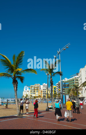 Paseo Canteras Strand promenade vor Playa de Las Canteras Beac Las Palmas Stadt Gran Canaria Spanien Stockfoto