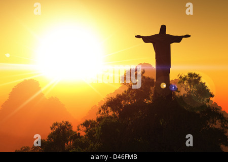 Corcovado Berg in den Sonnenuntergang Stockfoto