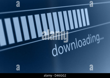 Nahaufnahme des Download-Prozesses-Leiste auf LCD-Bildschirm Stockfoto