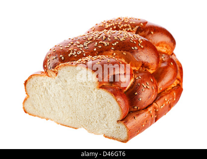 Challah Brot isoliert auf weiss Stockfoto