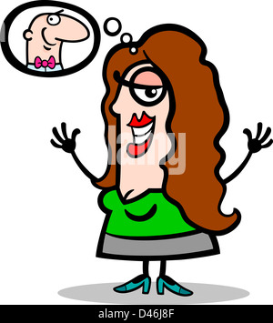 Cartoon-Illustration der glückliche Frau in der Liebe Mann denken Stockfoto