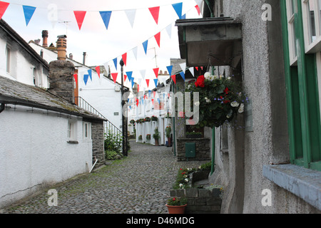 Wordsworth Street formal Ledertasche und Putty Street. Die Straße William Wordsworth lebte wenn an der Schule in Hawkshead. Stockfoto