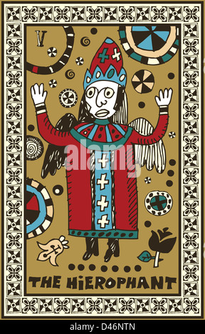 Hand gezeichneten Tarot-Deck, großen Arkana, der hierophant Stockfoto